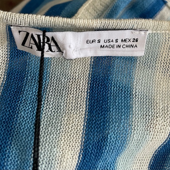 Women’s Blue and White Striped Linen Zara V-Neck Tunic Dress - Picture 14 of 14